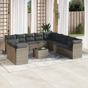 Set Divano da Giardino in Rattan con Cuscini Grigio Scuro, 10 Posti, Design Contemporaneo, Resistente alle Intemperie, Arredamento da Esterno - Product Image 3