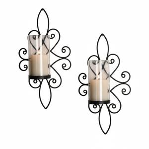 Juego de 2 candelabros de pared de metal dorado, elegantes y decorativos, de hierro, para colgar en la pared, para la decoración del hogar y la sala de estar. - Product Image 2
