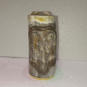 Handcrafted Customised Viking Carving Ceramic Drinking Horn <b>Mug</b> Highly Polished Natural Horn India for Business Gifts-Wine Beer - Product Image 1