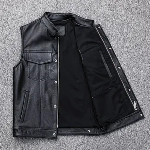 Premium Fashion Custom Genuine <b>Leather</b> Sleeveless Motorcycle Style Vest <b>Waistcoat</b> Reversible Zipper Closure <b>Men's</b> <b>Leather</b> Vest - Product Image 4