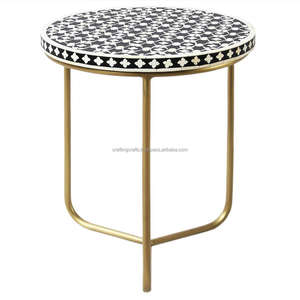 โต๊ะตกแต่งทำมือทรงสตูลสไตล์โบราณลายเปลือกหอยและกระดูกสีตามสั่ง วัสดุไม้สน MDF ขาทองเหลือง ขายดี - Product Image 2