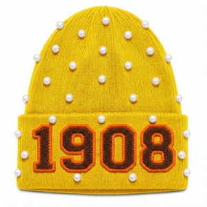 Bonnet d'hiver en tricot côtelé vert perlé, brodé d'un numéro, pour les loisirs et les activités de plein air - Product Image 5