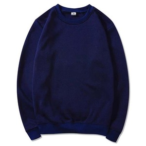 Sweat-shirt pour homme en coton lourd bleu marine uni à col rond, coupe ample, manches longues, coupe classique, haut décontracté - Product Image 1