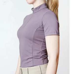 เสื้อขี่ม้าสำหรับการแข่งขัน แขนสั้น สีตามสั่ง ผ้าฝ้ายหรูหราทันสมัย ปิดด้วยซิป สำหรับผู้หญิง - Product Image 3