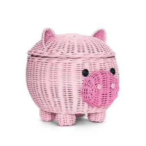Lovely Pig Toy <b>Storage</b> <b>Basket</b> Natural Rattan Nursery Room Furniture Kids Room Decor Organizer For Toys Stylish Wholesale - Product Image 4