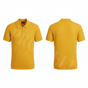 Polo en coton et polyester extensible côtelé, à col zippé, manches courtes, doux et léger, pour toutes les saisons. - Product Image 5