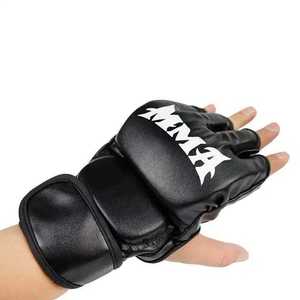 Gants de MMA à demi-doigts en cuir PU avec fermeture Velcro, unisexes, pour l'entraînement aux arts martiaux - Product Image 1
