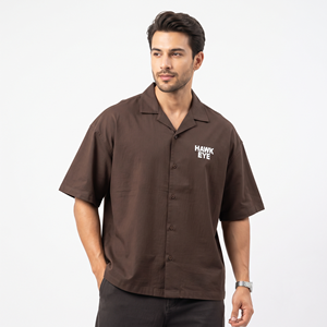 Manufacturer Custom <b>Button</b> <b>up</b> Shirt Printed Logo <b>Short</b> <b>Sleeve</b> Streetwear Boxy Fit Casual Cropped Stripe T Shirt for Men - Product Image 2