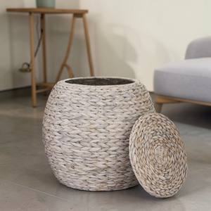 ISLA Cesta de Almacenamiento de Jacinto de Agua al por Mayor con Tapa, Tejida a Mano, Redonda, Rústica, Estilo Boho, Mesa Auxiliar, Mesita de Noche, Taburete de Mimbre OEM - Product Image 2