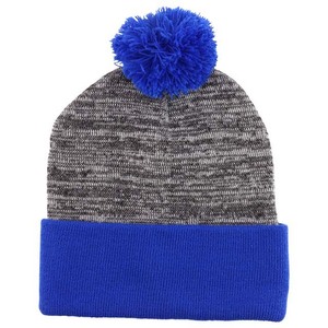 Gorro de punto unisex con pompón azul y borde de color sólido, gorro de invierno para adultos, uso casual, 56-58 cm - Product Image 1
