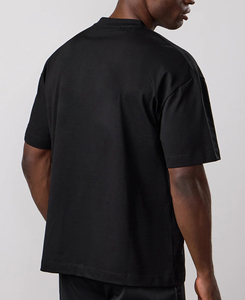 T-shirt décontracté pour homme, noir, 100% coton jersey, manches courtes, col rond, coupe classique, couleur unie, tricoté, écologique - Product Image 2
