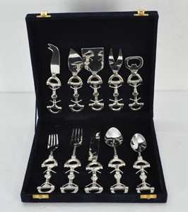 Juego de cubiertos de acero inoxidable plateado de 5 piezas con acabado pulido espejo, estilo cabezal de caballo, para eventos y fiestas - Product Image 1