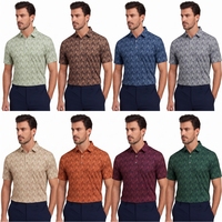 Chemise décontractée pour homme, bleu clair, imprimée, à manches courtes, tricotée, avec poche, infroissable, respirante, coupe classique