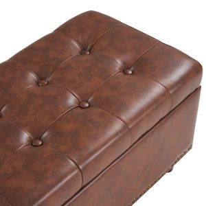 31.5 pouces marron bicolore PU tabouret de chevet repose-pieds avec rangement clous en cuivre 80*41*42cm meubles de salon - Product Image 4