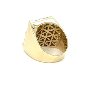 Anello da Cocktail Vintage in Oro 14K per Uomo <span class=keywords><strong>con</strong></span> <span class=keywords><strong>Smeraldo</strong></span> Naturale Ovale e Diamanti Baguette Certificati IGI, Design Geometrico Moderno, Febbraio - Product Image 2