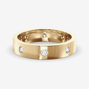 Bague de mariage en or jaune 14 carats massif de 4 mm de large, 0,32 carats, 8 pierres, diamant de laboratoire minimaliste certifié IGI, sertissage encastré, empilable - Product Image 6