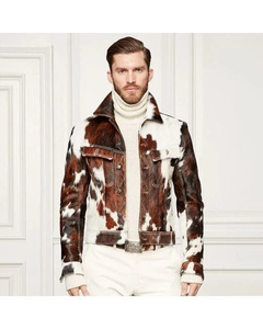 Veste en cuir de vachette pour homme, style western, col montant en toile, logo frontal, coupe-vent, service OEM, manteau d'hiver fini pour homme - Product Image 1