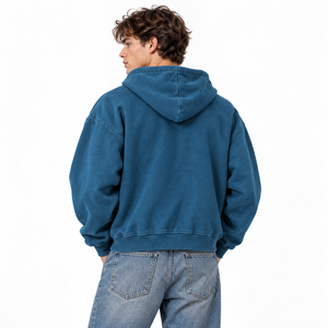 Sweat à capuche zippé pour homme en polaire avec poches latérales, ourlet côtelé, coupe ample, broderie, design sportif personnalisé, ODM, faible MOQ - Product Image 5