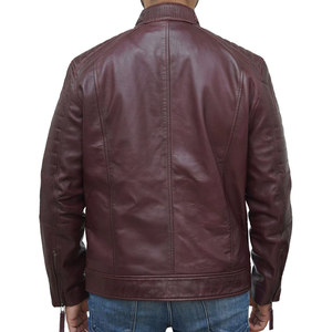 2026 Latest Design <b>Men's</b> Genuine <b>Leather</b> Moto <b>Jacket</b> OEM Service Stand Collar Zipper Closure Solid Color Slim Fit - Product Image 6