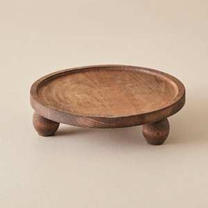 Plateau de service rectangulaire rustique moderne en bois avec pieds, plateau surélevé marron foncé, support de présentation pour bureau et décoration - Product Image 3