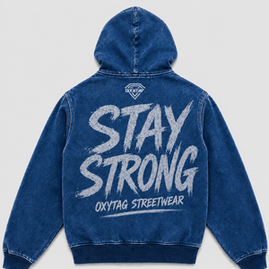 Sudadera con capucha de mezclilla prémium para hombre, estilo urbano, con lavado ácido, estampado gráfico, cremallera y diseño vintage. - Product Image 3
