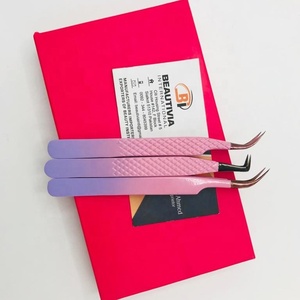 Pinzas de pestañas de acero inoxidable con revestimiento de Color de dos tonos personalizadas profesionales, herramienta de extensión de pestañas sostenible, etiqueta privada puntiaguda - Product Image 6