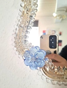 Handmade Murano Style <b>Mirror</b>, Blue Aqua Amber Floral Glass, Italian Vanity Wall Décor - Product Image 2