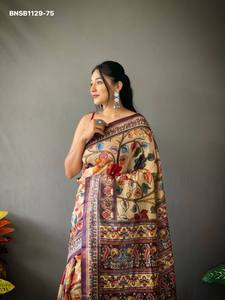 Beautiful Excellent Quality Cotton with Kalamkari Digital Print & Tassels <b>Saree</b>-<b>Blouse</b> Collection Supplier from Surat - Product Image 2