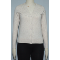 Cardigan décontracté en cachemire jacquard tricoté respirant pour femme, col rond, manches longues, couleur unie, fermeture à points ouverts, élégant