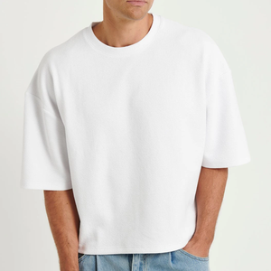 Men's Oversized <b>White</b> Cotton T-Shirt Short Sleeve O-Neck Casual Solid Knitted Plain Blank Design - Product Image 1