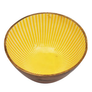 Bol en bois fait main avec intérieur rayé jaune, design moderne pour servir les aliments, usage domestique - Product Image 1