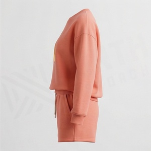Women's 2 Piece Fleece Sweatshirt Shorts Set With <b>Flame</b> Print Crew Neck Loose Fit Casual Wear Spring Summer Above Knee Length - Product Image 3