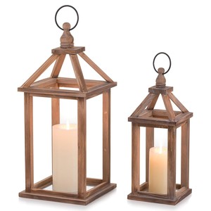 Sheesham Wood Carved <b>Lanterns</b> Wholesale | Hand-Inlaid <b>Brass</b> Temple Light - Product Image 1