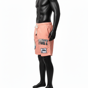 Shorts de baño para hombre, ligeros, de poliéster, 135 GSM, transpirables, color melocotón, ropa de playa, logotipo personalizado con apliques. - Product Image 3