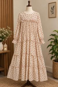 Vestido Maxi de Algodón Floral Ssumaira con Volantes y Capas, Kurti Casual para Mujer, Estilo Étnico de Verano, Georgette Chiffon Sin Arrugas - Product Image 5