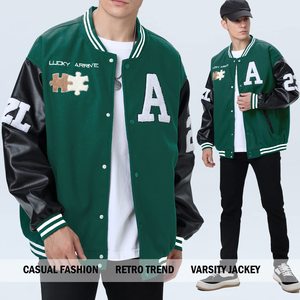 Unisex Embroidered <b>Varsity</b> <b>Bomber</b> <b>Jacket</b> Casual Letterman Baseball <b>Jacket</b> OEM Custom Bulk - Product Image 3