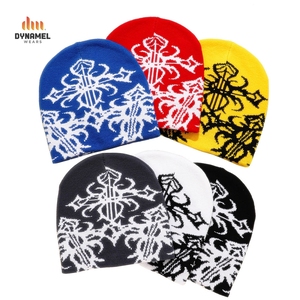 Gorro unisex de punto acanalado con dobladillo, gorro cálido de invierno de acrílico con bordado 3D y remaches - Product Image 6