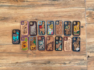 เคสโทรศัพท์หนังลายดอกไม้สำหรับ iPhone เคสหนังแท้ iPhone 15 Pro Max ดีไซน์แบบตะวันตกสีเทอร์ควอยซ์ตามสั่งใหม่ - Product Image 5