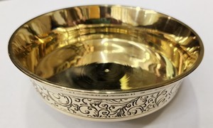 250ml Decorative Brass Bowls Set – Golden Flower Printed Serving Bowls by MHQ Traders - Product Image 3