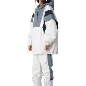 Combinaison de ski unisexe imperméable 220g, veste à capuche color block avec fermeture éclair, vêtement de neige isolé synthétiquement - Product Image 1