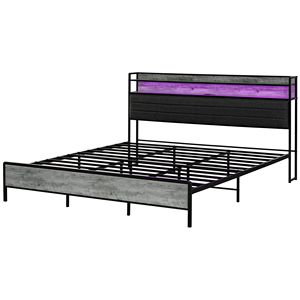 Telaio del letto King grigio cemento con luci a LED e stazione di ricarica testiera imbottita e caratteristiche di stoccaggio - Product Image 1