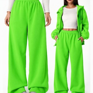 Pantalones Deportivos Anchos Rojos para Mujer, Cintura Alta, Elásticos, Corte Holgado, Largos, Casuales, con Bolsillos, Color Sólido, Material de Felpa - Product Image 3