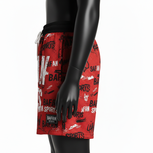 Shorts Deportivos Transpirables de Malla de Poliéster para Mujer, 160 GSM, Ligeros, Rojos y Negros, con Logotipo Personalizado por Sublimación - Product Image 3