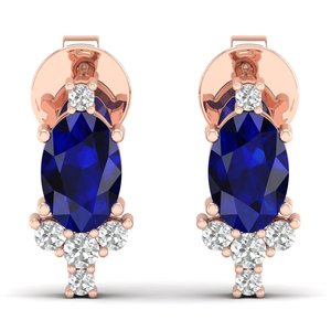 Boucles d'oreilles REYES en saphir bleu taille ovale 0,86 carat pour femme, en or 14K avec diamants et fermoir à vis, prix de gros - Product Image 1