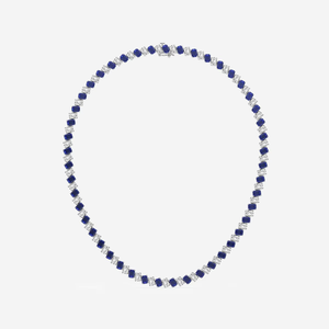 Collar de Moda Diagonal con Diamantes de Laboratorio de Corte Esmeralda de 4.7x3.3 mm, 15 ctw, y Zafiro Sintético, Collar de Diamantes Azules - Product Image 1