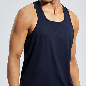 Men's <b>Navy</b> Blue Knitted Tank <b>Top</b> Square Collar Solid Color Breathable Casual Style - Product Image 4
