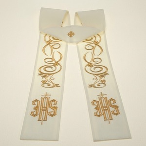 Étole liturgique blanche avec broderie IHS dorée, faite à la main, pour prêtre chrétien, vêtement liturgique d'église - Product Image 1
