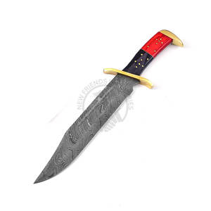 มีดโบวี่เหล็กดามัสกัสแบบปรับแต่งได้รุ่นใหม่ ด้ามไม้ คมกริบ เหมาะสำหรับตั้งแคมป์ เอาตัวรอด และล่าสัตว์กลางแจ้ง - Product Image 5