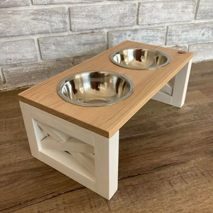 Comedero para Perros de Aluminio en Forma Redonda con Soporte de Madera, Diseño Moderno, Gran Venta - Product Image 1