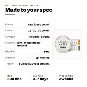 Sachets Énergétiques Sans Nicotine à Marque Blanche OEM, Complément Alimentaire Herbal à la Paraxanthine 50g, Formule Personnalisée Menthe Fraîche - Product Image 5